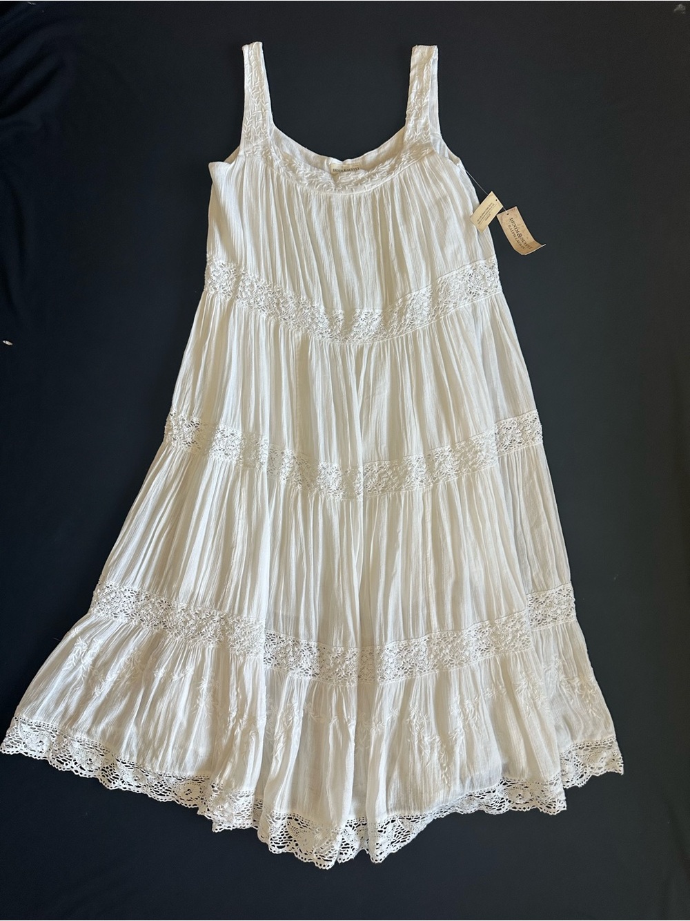 Denim & Supply Ralph Lauren White Lace-Trim tier Maxi Dress boho Large